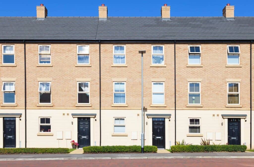 Row of newly built terraced houses