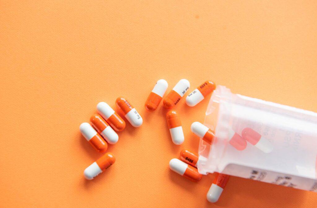 Prescription tablets in a container
